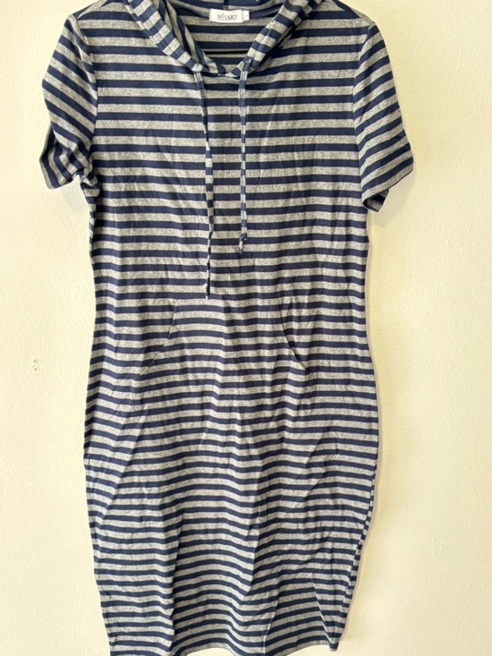 Miss Sky Navy and Gray Striped Hoodie Dress